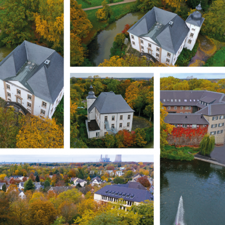 Fotos eines Drohnenflugs am Haus Voerde, von Foto Wolff Dinslaken