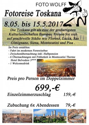 Flyer zur Foto Wolff-Fotoreise in die Toskana im Mai 2016