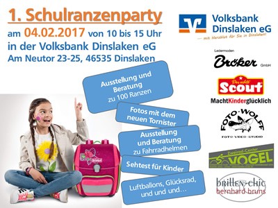 Schulranzenparty am 4.2.2017 in der Volksbank Dinslaken - Foto Wolff fotografiert